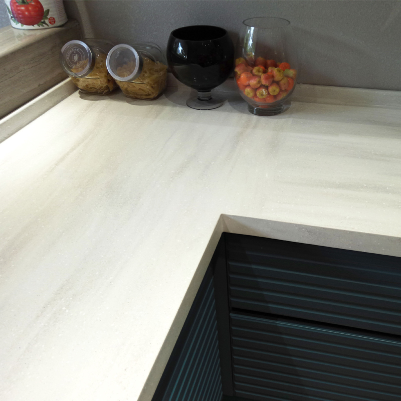 Nouveau plan de travail acrylique extérieur solide moderne de cuisine de partie supérieure du comptoir de cuisine avec les veines grises